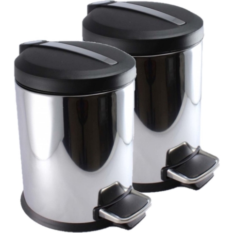 3x stuks RVS vuilnisbakken/pedaalemmers 5 liter 27 cm -