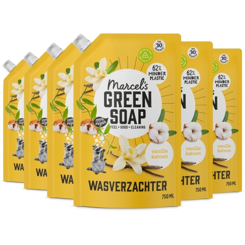 6x Marcel's Green Soap Wasverzachter Katoen&Vanille Navulling 750 ml