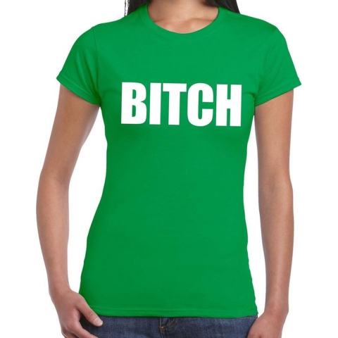 BITCH tekst t-shirt groen dames L -