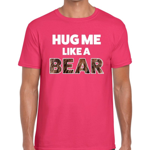 Hug me like a bear tekst t-shirt roze heren 2XL -