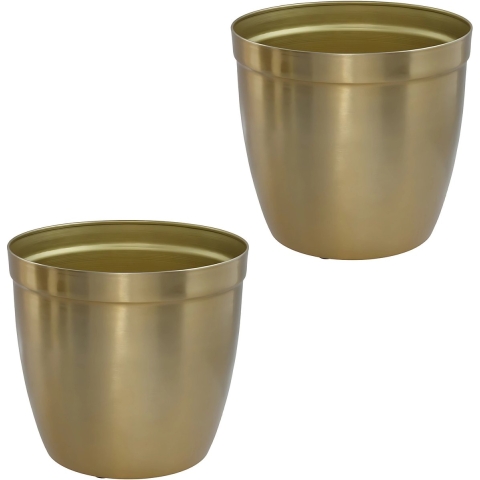 Gerimport bloempot Gea - 2x - goud - D20,5 cm - H19cm - metaal - tuindecoratie -