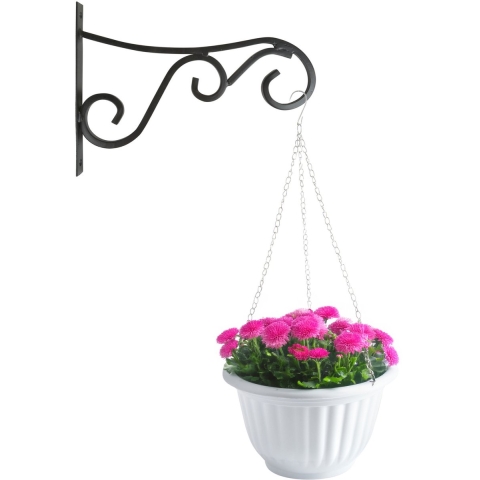Hangpot + Muurhaak Trani - wit - D20 cm - kunststof - metaal - tuinaccessoires -