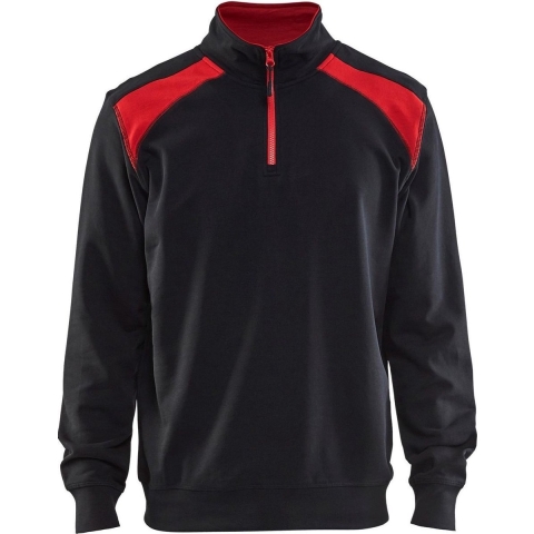 Blåkläder Sweatshirt bicolour met halve rits 33531158 | Zwart/Rood | Maat 3XL - 7330509456170