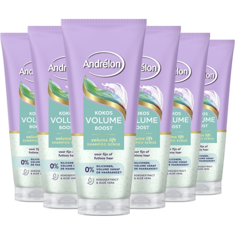 6x Andrelon Shampoo Scrub Kokos Volume Boost 200 ml