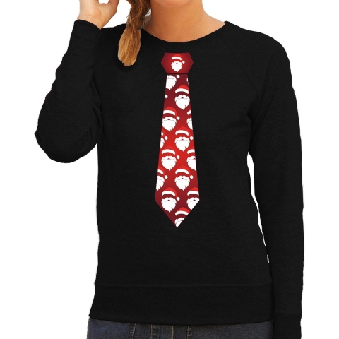 Stropdas Kersttrui/Kerst sweater kerstmannen zwart voor dames XL -