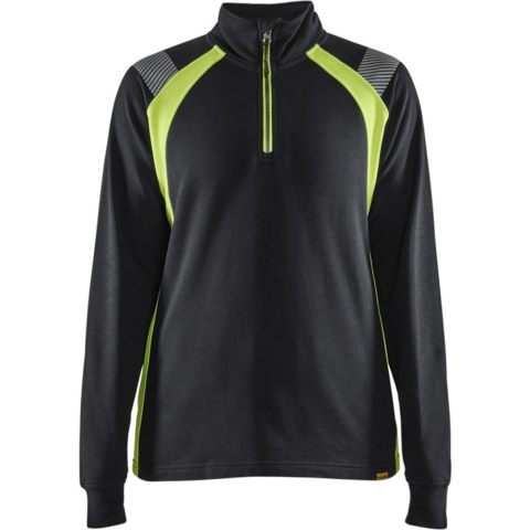 Blåkläder Dames Sweatshirt halve rits Visible 34031158 | Zwart/High-Vis Geel | Maat XL - 7330509815588