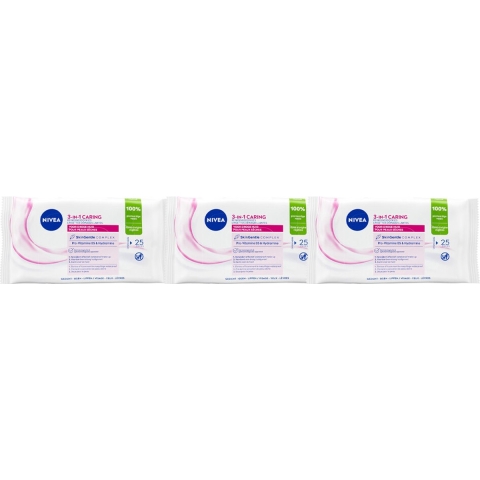 3x Nivea Reinigingsdoekjes Droge Huid 25 stuks