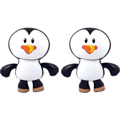 Opblaasbare dieren - 4x - Pinguin - wit/zwart - 56 cm - kunststof -