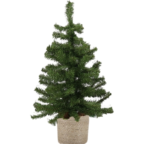 Kunst kerstboom/kunstboom groen 60 cm met naturel jute pot -