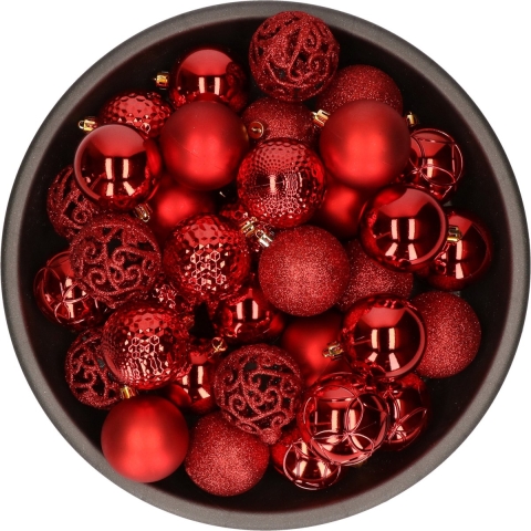 37x stuks kunststof kerstballen rood 6 cm mix -