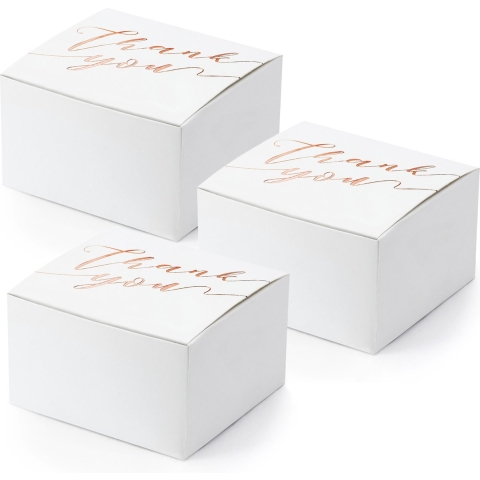 Cadeaudoosje Thank You - Bruiloft bedankje - 50x stuks - wit/rosegoud - papier - 6 x 4 cm -