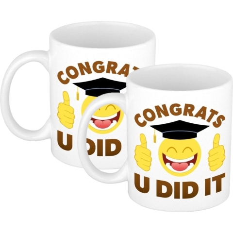 6x stuks geslaagd cadeau mok / beker Congrats u did it 300 ml -