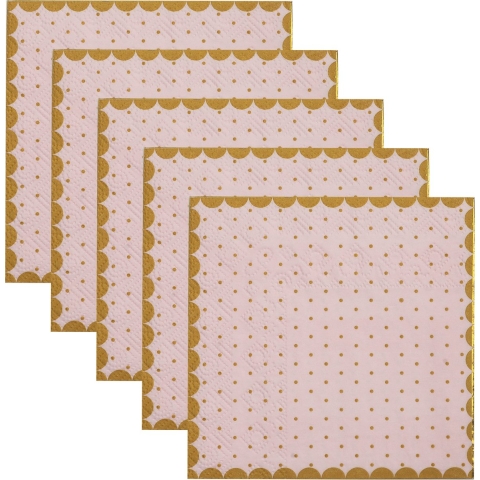 Feest servetten - stippen - 100x stuks - 25 x 25 cm - papier - roze/goud -