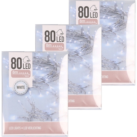 Kerstverlichting - 4x - 8 meter - helder wit - binnen - 80 lampjes - boomverlichting -