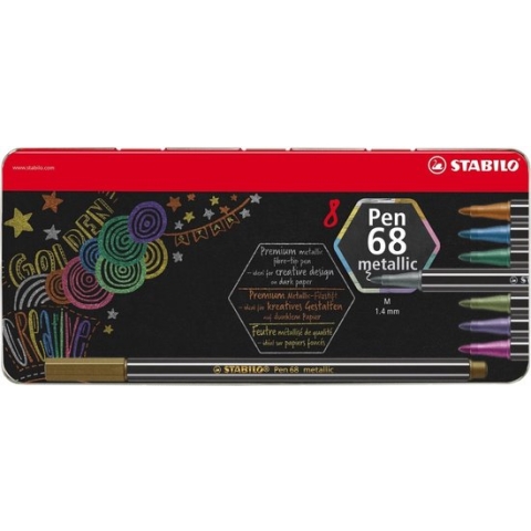 STABILO Pen 68 Metallic - Premium Metallic Viltstift - Metalen Etui Met 8 Kleuren