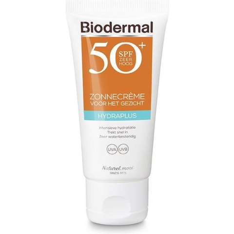 Biodermal Zonnebrand - Zonnebrandcreme gezicht -Hydraplus Face SPF50 -  50ml