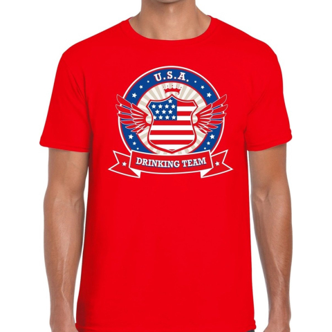 Rood USA drinking team t-shirt heren S -