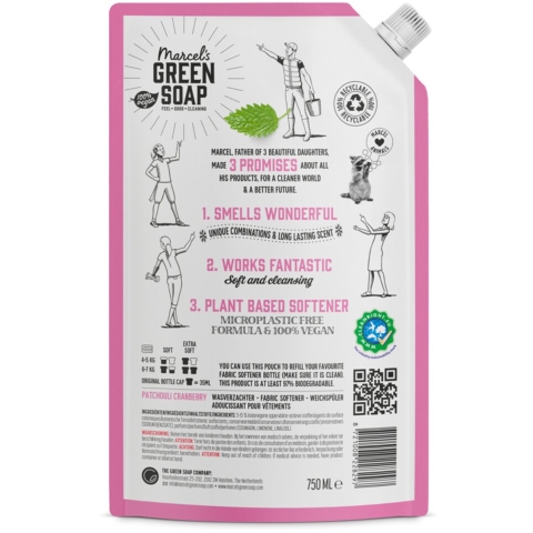 6x Marcel's Green Soap Wasverzachter Patchouli&Cranberry Navulling 750 ml