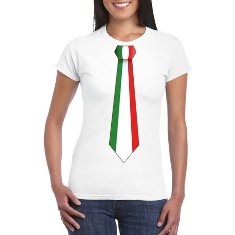Wit t-shirt met Italie vlag stropdas dames XS -
