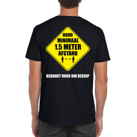 Houd 1,5 meter afstand bedankt shirt zwart voor heren S -