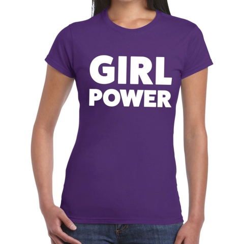 Girl Power tekst t-shirt paars dames S -