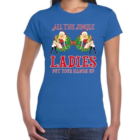 Fout kerst shirt single / jingle ladies blauw voor dames M -