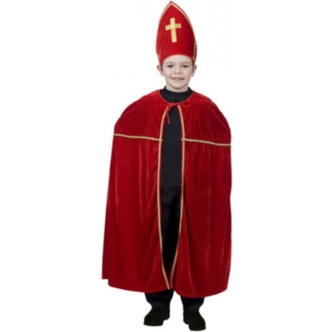 Sinterklaas verkleed cape en mijter - voor kinderen - rood fluweel One size -