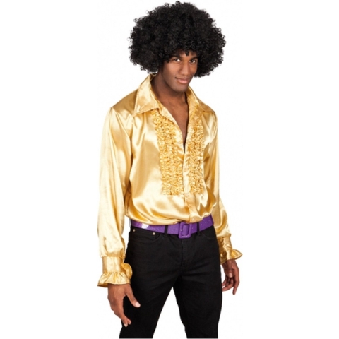Carnaval verkleedkleding shirt met rouches - goud - heren - blouse - polyester - Disco time M -