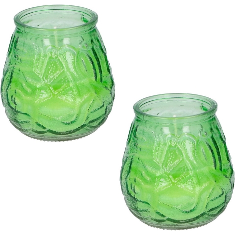 Set van 5x stuks citronella lowboy tafelkaarsen - 10 cm - groen glas -