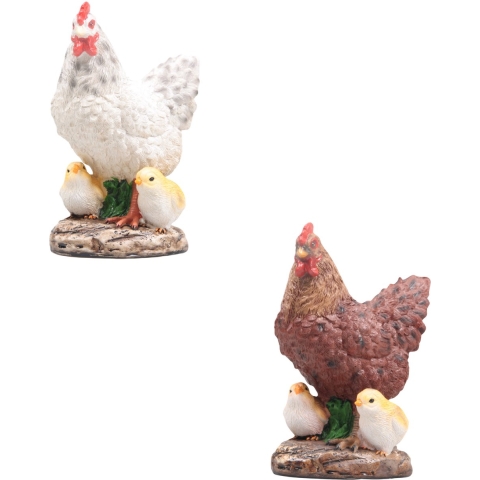 Kip met kuiken tuin beeldje 2x - voor binnen/buiten - 15 x 10 x 20 cm - dieren tuinbeelden -