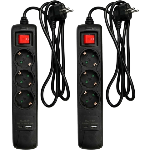 Benson Stekkerdoos 3-voudig - 2x usb - schakelaar - geaard - zwart - 150 cm -