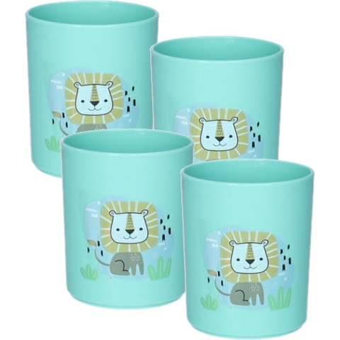 Plasticforte Drinkbekers - 12x - kunststof - 350 ml - aqua - leeuw - kinderen - camping -