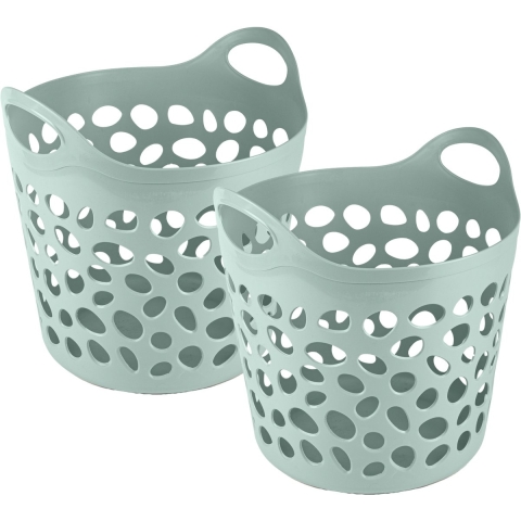 Flexibele wasmand/opbergmand - 2x - rond - groen - 62 liter - D40 x H39 cm -