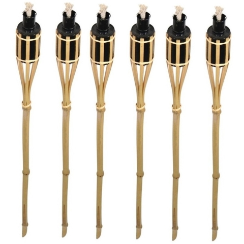 Bellatio design Tuinfakkels - 6x stuks - bamboe - 60 cm - navulbaar - fakkels -