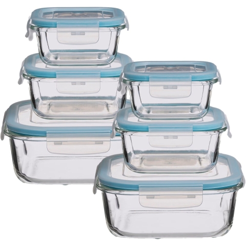 5Five Vershoudbakjes met deksel - glas - set 6x stuks - 330/530/1180 ml -