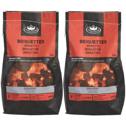 Fancy Flames Barbecue/BBQ Briketten - 2x - 3 kilo - 100% natuurlijk - geschikt voor BBQ -