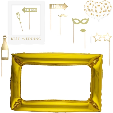 Foto prop set met frame - Verkleed accessoires - bruiloft thema - 14-delig - photo booth spullen -