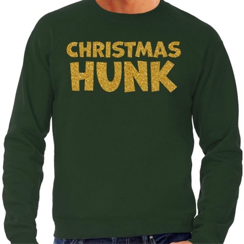 Foute Kersttrui voor heren - Christmas hunk - groen - glitter goud - Kerstfeest M -