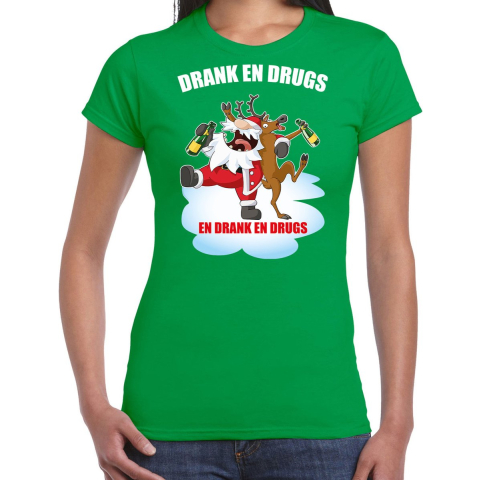 Fout Kerstshirt / outfit Drank en drugs groen voor dames M -