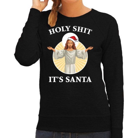 Holy shit its Santa fout Kerstsweater / outfit zwart voor dames 2XL -