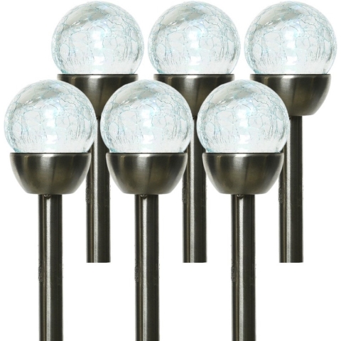 6x Buiten LED RVS bollen stekers Navi solar verlichting 24 cm colour changing -