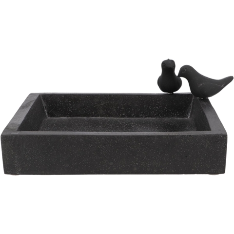 Vogelbad/voederschaal vierkant - zwart - graniet - 32 x 32 cm - drinkschaal voor tuinvogels -