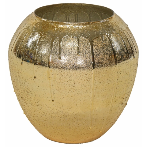 Vaas Oman Drip - goud - glas - druip effect - D31 x H31 cm - bloemenvaas -