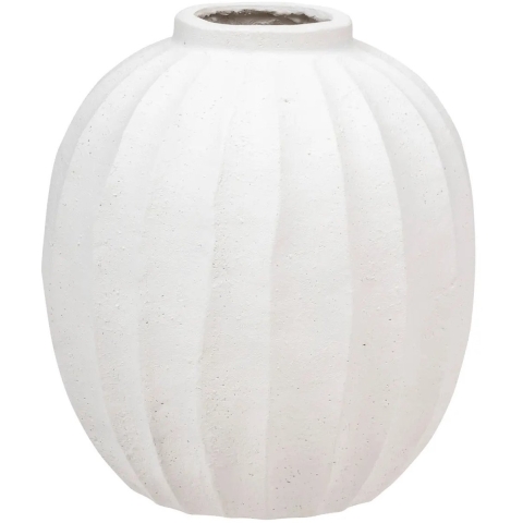 Bloemenvaas Amia - creme wit - kunststeen - D39 x H44 cm - ronde bol vormige vaas -