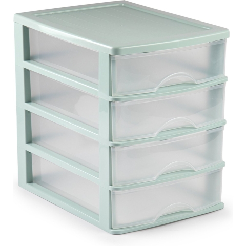 Plasticforte Ladeblok - bureau organizer - 4 lades - groen/transparant - 35,5 x 27 x 35 cm - opberge -