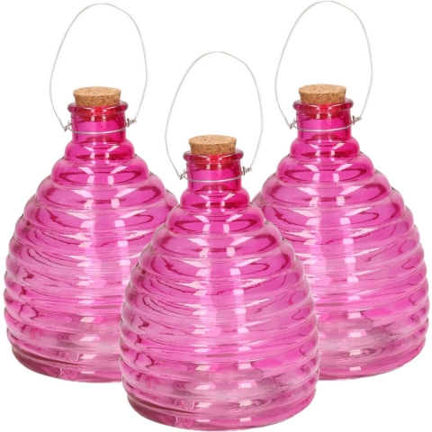 Wespenval - Set van 3x stuks - roze - 21 cm - glas - wespenvanger - wespenglas -