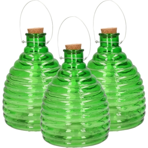 Wespenval - Set van 3x stuks - groen - 21 cm - glas - wespenvanger - wespenglas -