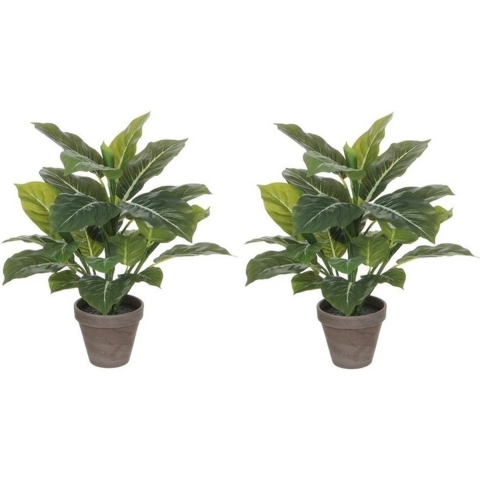 2x Groene Philodendron kunstplanten 49 cm in grijze pot -