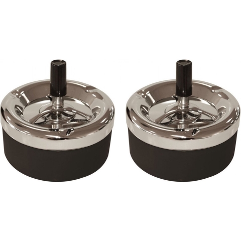 Draai asbak - 2x stuks - zwart chroom - 11,5 cm - draai asbak - drukasbak -