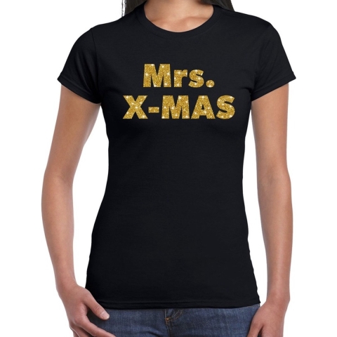 Fout kerst shirt mrs x-mas goud / zwart voor dames S -
